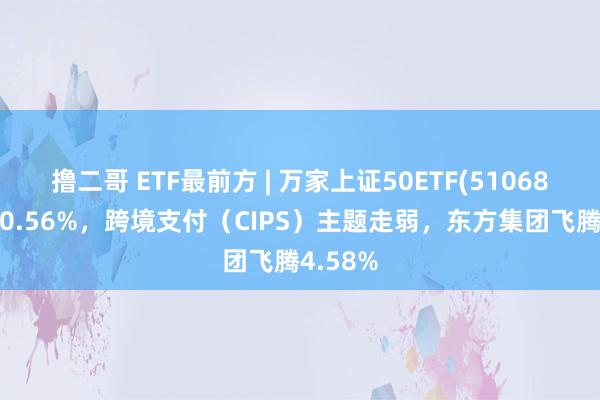 撸二哥 ETF最前方 | 万家上证50ETF(510680)下落0.56%，跨境支付（CIPS）主题走弱，东方集团飞腾4.58%