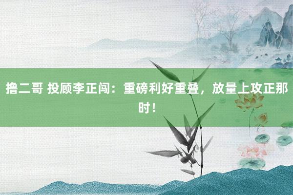 撸二哥 投顾李正闯：重磅利好重叠，放量上攻正那时！