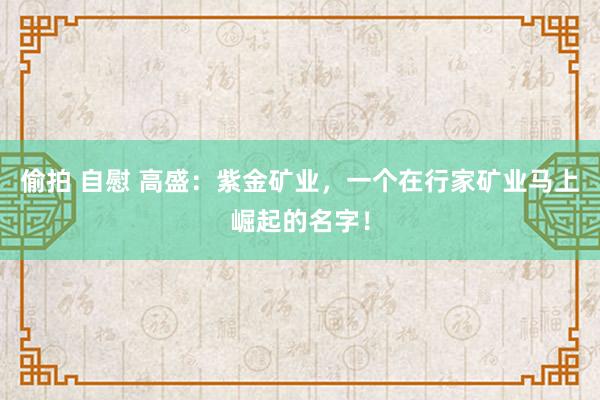 偷拍 自慰 高盛：紫金矿业，一个在行家矿业马上崛起的名字！