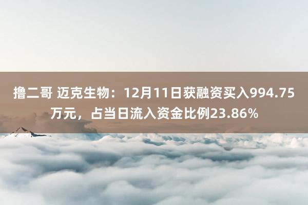 撸二哥 迈克生物：12月11日获融资买入994.75万元，占当日流入资金比例23.86%